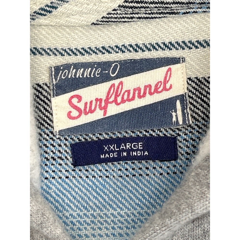 Johnnie-O Surflannel Hooded Shirt Mens XXL Blue Striped Button Front Cotton - Picture 5 of 7